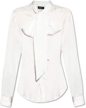 DSquared² Overhemden ,Wit ,Shirt Met Decoratieve Strik Bij De Halslijn