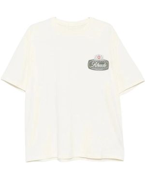 Rhude Tops ,Wit ,Katoen Logo Bedruikt T-Shirt Met Ronde Hals