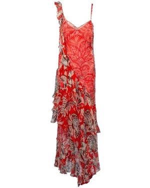 Etro Kleid Mit Paisley-Print Und Rüschen - Rot