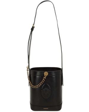 Versace Tassen ,Zwart ,Katoen Pivot Mini Leren Bucket Bag