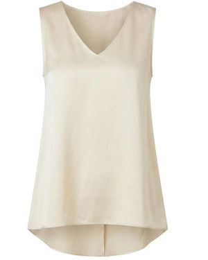 Antonelli Zijde Tanktop, V-Hals, Langer Aan De Achterkant - Naturel