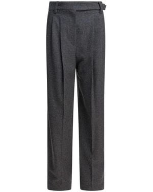 Brunello Cucinelli Gekreukte Wollen Broek - Grijs