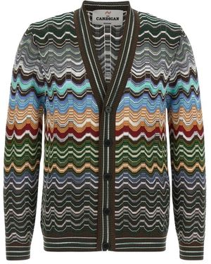 Missoni Truien & Vesten ,Veelkleurig ,Katoen Katoen En Viscose Chevron Cardigan Met Grieks Motief - Groen