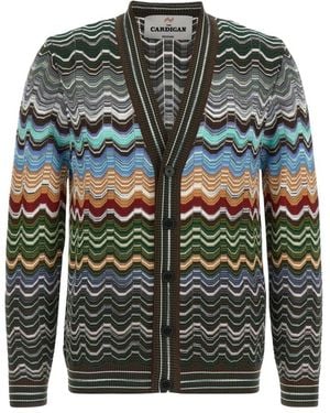 Missoni Truien & Vesten ,Veelkleurig ,Katoen Katoen En Viscose Chevron Cardigan Met Grieks Motief - Groen