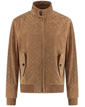 Gucci Ribbed Cuffs Suede Jacket - Braun
