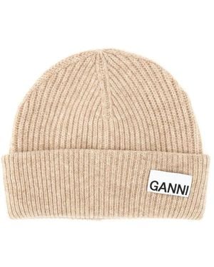Ganni Accessoires ,Wol Licht Gestructureerde Rib Gebreide Muts - Naturel