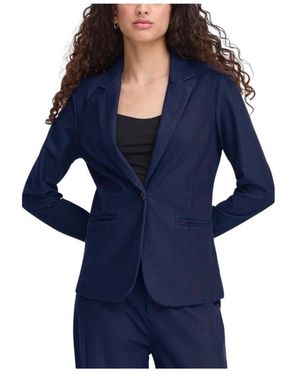 Ichi Jassen ,Blauw ,Katoen Low-Cut V-Neck Buttoned Blazer