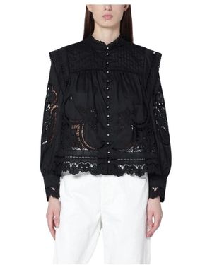 FARM Rio Blouse Van Broderie Anglaise Katoenpopeline - Zwart