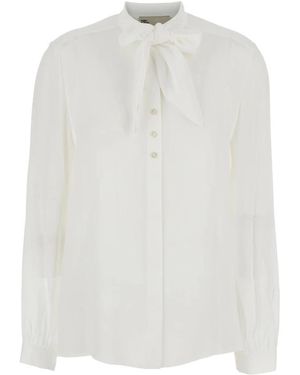 Tory Burch Bow Semi-Sheer Georgette Blouse - White