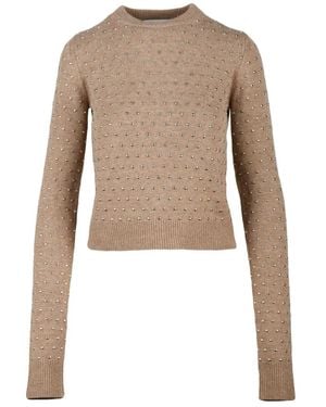 Sportmax Studded Wool Cashmere Short Sweater - Natur