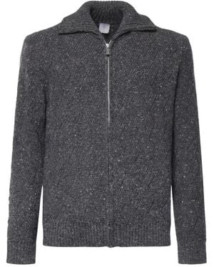Eleventy Truien & Vesten ,Grijs ,Wol Ribbed Zip-Up Cardigan