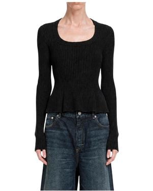 Alaïa Peplum Top Engineered Ribs - Zwart