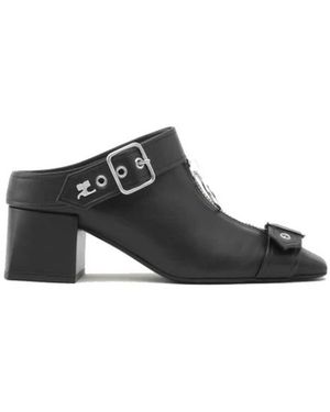Courreges Schoenen ,Zwart ,Leer Zwarte Leren Gogo Sandalen Met Rits