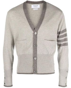 Thom Browne Cardigan classico in cashmere collo a v beige - Grigio