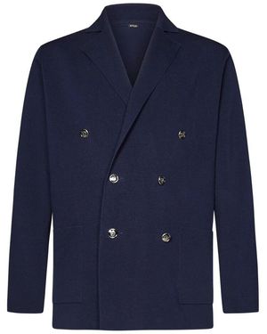 Kiton Blauer Zweireihiger Blazer Oberbekleidung