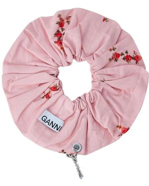 Ganni Bedrukte Katoenen Scrunchie - Roze