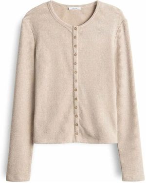 Opus Geribbelde Cardigan Met Ronde Hals - Naturel