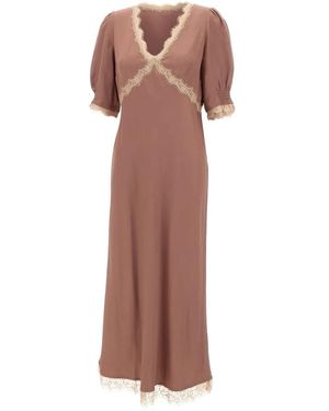 RIXO London Kleedjes ,Roze ,Polyester Annina Midi Jurk - Bruin