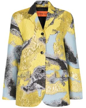 Stine Goya Jassen ,Veelkleurig ,Polyester Verhoogde Geweven Jacquard Blazer - Geel