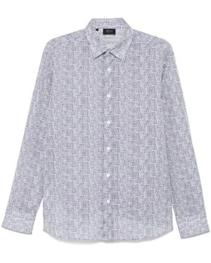 Brioni Blauw Bedrukt Overhemd Made