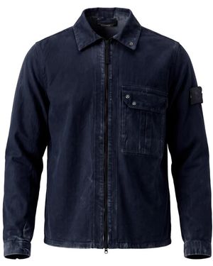 Stone Island Katoenen Jas Met Borstzak - Blauw