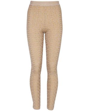 Balmain Metallic Labyrinth Knit Leggings - Natural