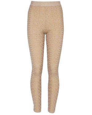 Balmain Metallic Labyrinth Knit Leggings - Natural