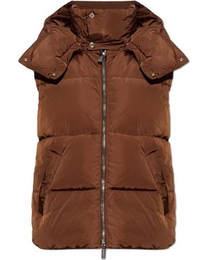DSquared² Jassen ,Bruin ,Leer Gewatteerd Vest Met Afneembare Capuchon