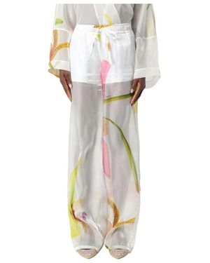 Genny Floral Wideleg Seidenhose - Weiß