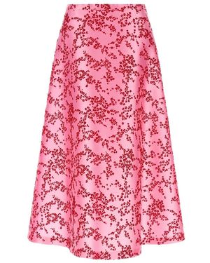 Alberta Ferretti Floral Mikado A-Lijn Midi Rok - Roze
