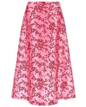 Alberta Ferretti Floral Mikado A-Lijn Midi Rok - Roze
