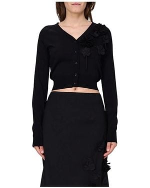 MEIMEIJ Kurze Strickjacke Mit Floralem Detail - Schwarz