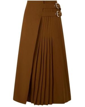 Alberta Ferretti Rokken ,Bruin ,Wol Plissirok Met Zakdetail