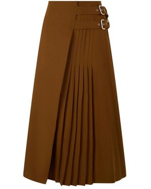 Alberta Ferretti Rokken ,Bruin ,Wol Plissirok Met Zakdetail