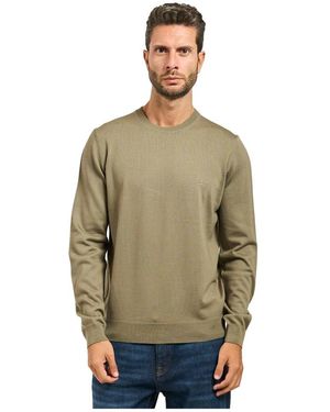 HUGO Grüner Rundhalswollpullover