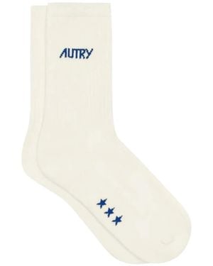 Autry Ondergoed ,Katoen Sokken Met Jacquard-Logo - Wit
