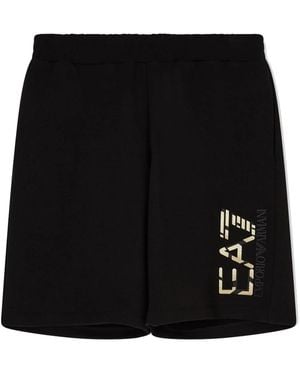 EA7 Korte Broeken ,Zwart ,Katoen Bermuda Shorts Met Maxi Logo