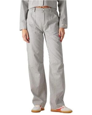 Colourful Rebel Gestreifte Worker Hose Für Frauen - Grau