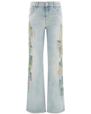 Blumarine Jeans a zampa con perline floreali - Blu
