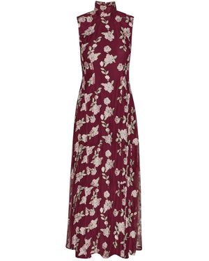 ROTATE BIRGER CHRISTENSEN Rotes Blumenstickerei Ärmelloses Kleid - Lila