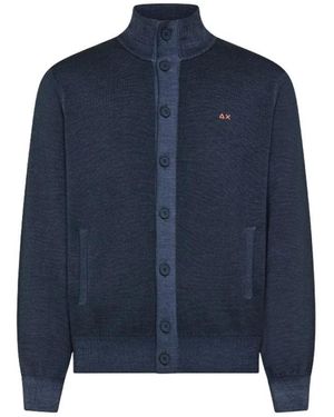 Sun 68 V-Ausschnitt Knopfstrickjacke - Blau