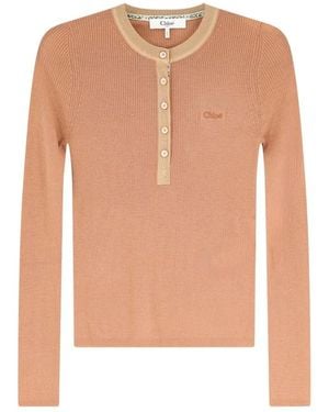 Chloé Tops ,Roze ,Wol Henley Knit Shirt