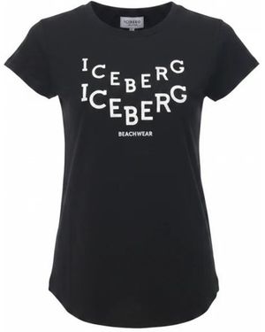 Iceberg Tops ,Zwart ,Katoen Beachwear T-Shirt Logo