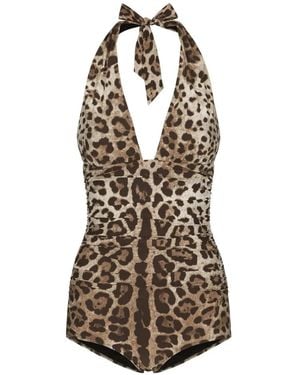 Dolce & Gabbana Badmode ,Bruin ,Spandex Badpak Met Luipaardprint