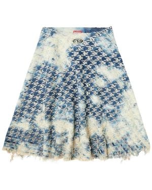 DIESEL Blaue Hahnentritt Fransensaum A-Linie Rock