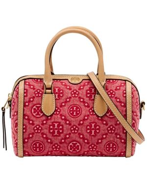 Tory Burch Tassen ,Rood ,Katoen T Monogram Petite Barrel Bag