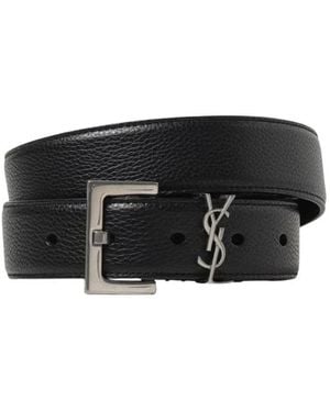 Saint Laurent Klassische Schwarze Ledergürtelschnalle