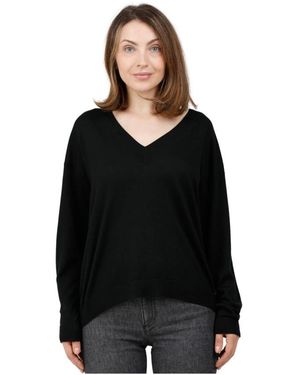 Alpha Studio Truien & Vesten ,Zwart ,Kasjmier V-Hals Gebreide Top Met Lange Mouwen Met Moerbeizijde En Kasjmier Detail