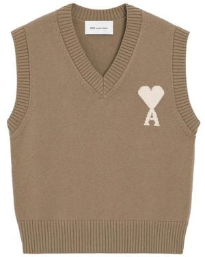 Ami Paris Sleeveless Knitwear - Natural