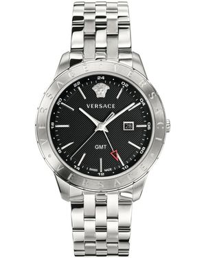 Versace Bracciale in acciaio inossidabile argento quadrante nero orologio gmt - Metallizzato
